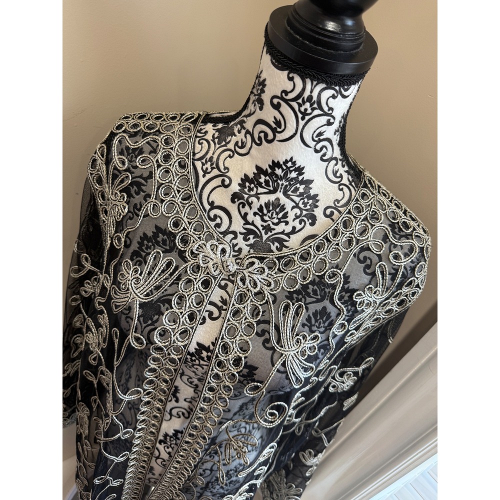 Victor Costa Occasion Silver Embroidered Mesh Duster Cardigan 1X Black Glam - Picture 2 of 11